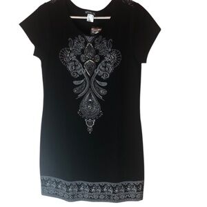VENUS T-Shirt Style Dress Embellished Beaded front Black White Women’s XS NWT